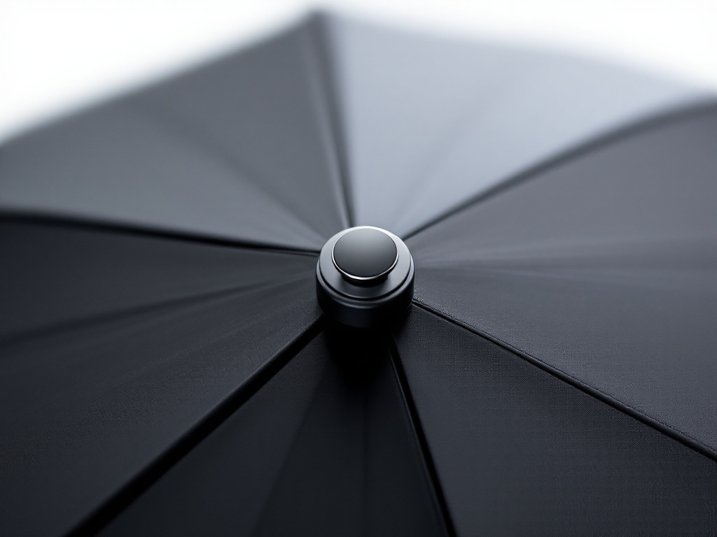 Close-up of HERO Travel Umbrella's auto-open button and textured handle grip with shallow focus
