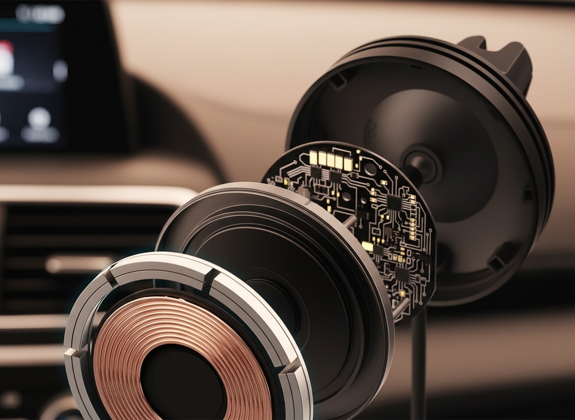 Close-up of the Velox Qi2 Mini's magnetic charging ring and air vent clip, sharply focused with blurred background